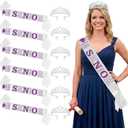 Janinka 6 Pcs Senior Sash 2026 Graduation Satin Sash with Glitter Letter Silver Crown Tiaras Cheer 2026 Gifts for Graduation Party Cheerleader Prom Photos Celebration(Purple)