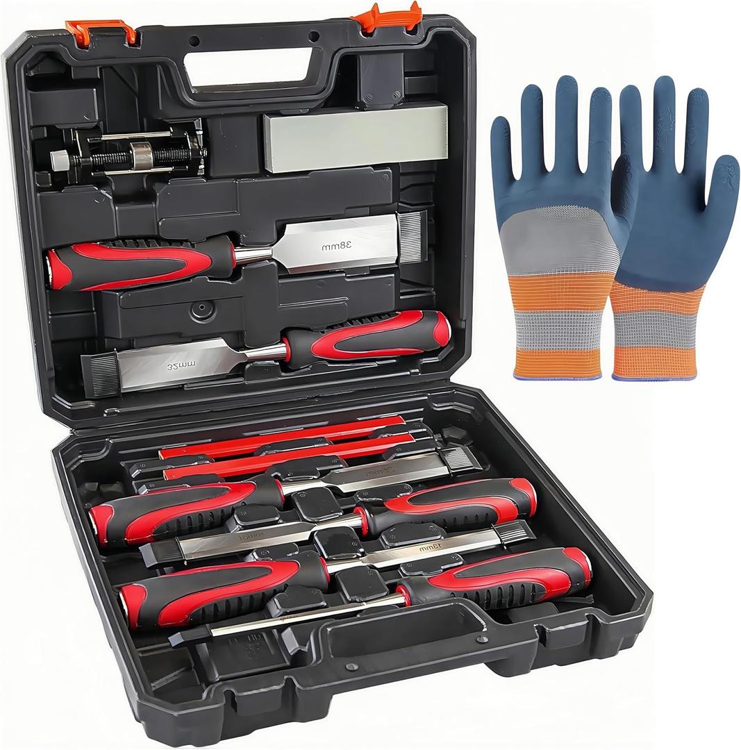 11 Piece Wood Chisels for Woodworking, Wood Chisel Sets Woodworking Tools Set with Honing Guide, Sharpening Stone and Storage Case