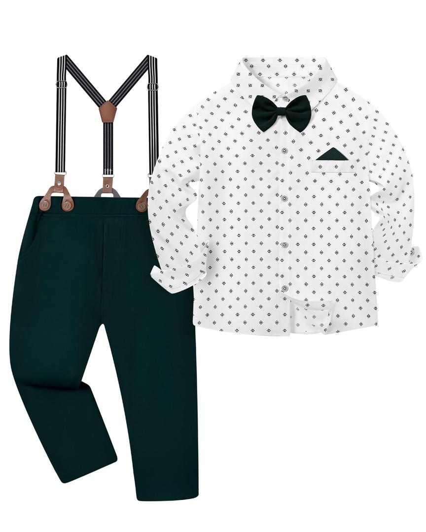 nilikastta Suit For Boys Boys Suit Set Formal Dress Shirt/Bowtie/Suspender Pants for Family Gatherings 4-5T