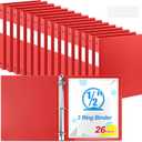 Henoyso 26 Pack 0.5 Inch Plastic 3 Ring Binder Round Ring, Bulk 1/2 Inch Flexible Binders Hold 140 Sheets Letter Size with Pocket, Document Organizer for Back to School Classroom Office (Red)