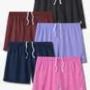 5-Pack Women's Athletic Shorts Mesh Basketball, Ladies Active Loose Pull-On Shorts with Zipper Pockets, 5" Inseam XL