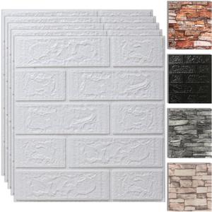 10PCS 3D Wall Panels Peel and Stick Foam, Self-Adhesive Decorative 3D Brick Wallpaper Wall Covering, Faux Stone Wall Panel Foam Brick for Living Room, Kitchen, Bathroom (White)