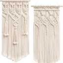 Mkono 2 Pcs Macrame Woven Wall Hanging Boho Chic Geometric Art Decor - Beautiful Bedroom Nursery Apartment Home Decoration, Gift for Girls Adults Birthday Christmas, Small Size 18" L x 9.5" W