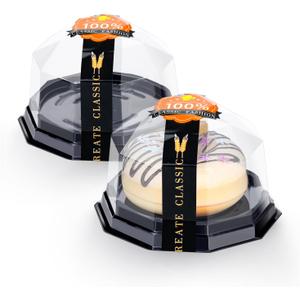 Dualshine 50 Pack Mini Bundt Cake Containers Clear Disposable Plastic Small Cupcake Cheesecake Dessert Boxes with Lids for Individual Chocolate Covered Cookies Strawberry