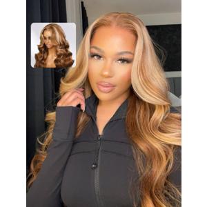 Beauty Forever Bye Bye Knots Glueless Wig Pre Cut 7x5 Honey Blonde Highlight 3D Body Wave Lace Front Wig Human Hair HD Lace Closure Wig Pre Plucked Pre Bleached for Women 150% Density 18 Inch