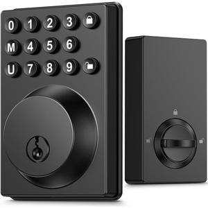 Keyless Entry Door Lock Keypad Deadbolt Matte Black with Latest One-Touch Simplified Program and Advanced Security Auto Lock Easy Installation 2 Spare Key (Matte Black)