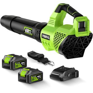 Leaf Blower Cordless, 650CFM Electric Leaf Blowers with 2 x 5.2Ah Batteries and Charger, 3 Speed Modes, 1 x Adjustable Shoulder Strap, Powerful Blowers for Lawn Care, Patio, Dust, Blowing Leaves, Green