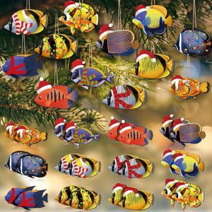 Bucherry 24 Pcs Fish Ornaments for Christmas Tree, Fish Gifts, Fit for Holiday Party Supplies