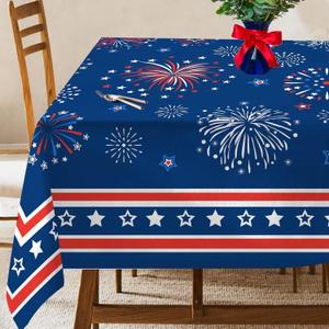 Hexagram 4th of July Tablecloth, Patriotic Tablecloth Rectangle 60x104 inch, Red and Blue Stars Indoor or Outdoor American Flag Independence Day Kitchen Table Decorations for Dinner