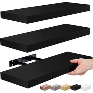 Sorbus Floating Shelves - 3 Pack 16 Inch Rustic & Blue Wall Shelves for Bedroom, Kitchen, Living Room, Bathroom Shelves, Home Decor, Office - Floating Shelf for Trophy, Books, Frames (Black)