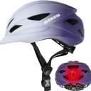 Bike Helmet Adult Urban:Bicycle Helmet for Men Women with USB Charge Detachable Taillight Helmets for Commuter Cycling Scooters (M: 55-58 cm, Gray/purple)