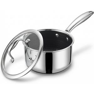 1-Quart Nonstick Saucepan with Lid, Tri-Ply Stainless Steel Pot with Stay-Cool Handle & All Cooktop Compatibility (Gas, Ceramic, Electric) - Non-Stick