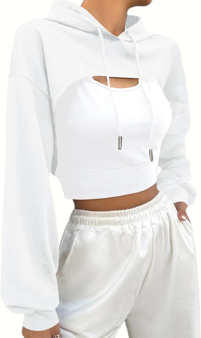 LovelyWholesale Womens Super Cropped Hoodie Sweatshirts Long Sleeve Crop Tops White X-Large