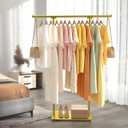 Gold Clothing Rack for Boutique, Gold Garment Rack, Double Pole Supported Stable Metal Retail Clothes Stand, Freestanding Clothes hanging Rack in Bedroom and Laundry Room