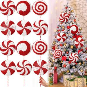 Vercraft 12 Pcs 15.75'' Large Glitter Candy Christmas Decorations Giant Lollipop Candy Decorations with Sticks Red and White Peppermint Xmas Decor for Christmas Tree Ornaments Holiday, 6 Styles