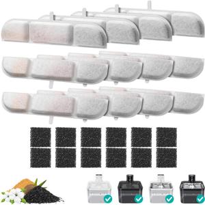 12 Packs Replacement Filters for Battery Operated Cat Water Fountain, 6 Set Pet Fountain Filter for 84oz/2.5L Wireless Cat Drinking Fountain Indoor, Stainless Steel Cordless Multi-Filtration System