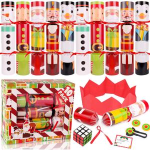 10 Pack Christmas No-Snap Party Table Favors, Xmas Party Supplies with Party Hat, Joke & Little Gift Inside, Christmas Seasonal Holiday Dinner Traditions Supplies for Kids and Adults