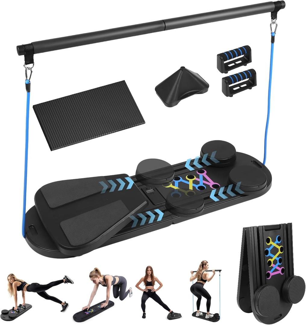Pilates Board, Pilates Reformer SetMulti-Function Pilates Equipment, Universal Portable and Foldable Home Pilates Set for Core Strength and Pilates Training, Full Body Home Workout