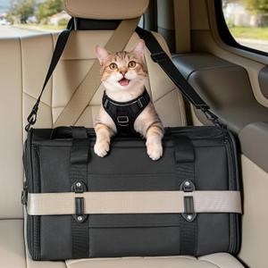 PETSFIT Large Cat Carrier with Patented Safety Buckles,Big Cats Up to 20 lb | Secure Carrier for Safe Driving, Lockable Zippers, Safety Tether, Travel Pet Carrier for Trips & Vet Visits,19 x 12 x 12