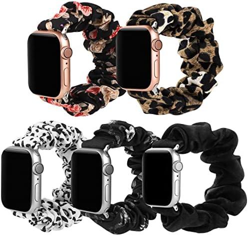 Simpeak Elastic Scrunchie Band Compatible with Apple Watch Series 11 10 (42mm) Series 9 8 7 (41mm) 6 SE 5 4 (40mm) 3 2 1 (38mm), Women Bracelet Band Compatible with iWatch 42mm 41mm 40mm 38mm, Small 4 PCS