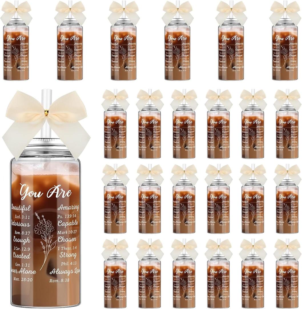 Skylety 24 Pack Christian Gifts Bulk for Mom Teacher Mothers' Day Bible Verse Appreciation Gift Cups Bulk with Lid Straw 13.5 oz Plastic Religious Gifts Tumbler for Mother Teacher Party Favors