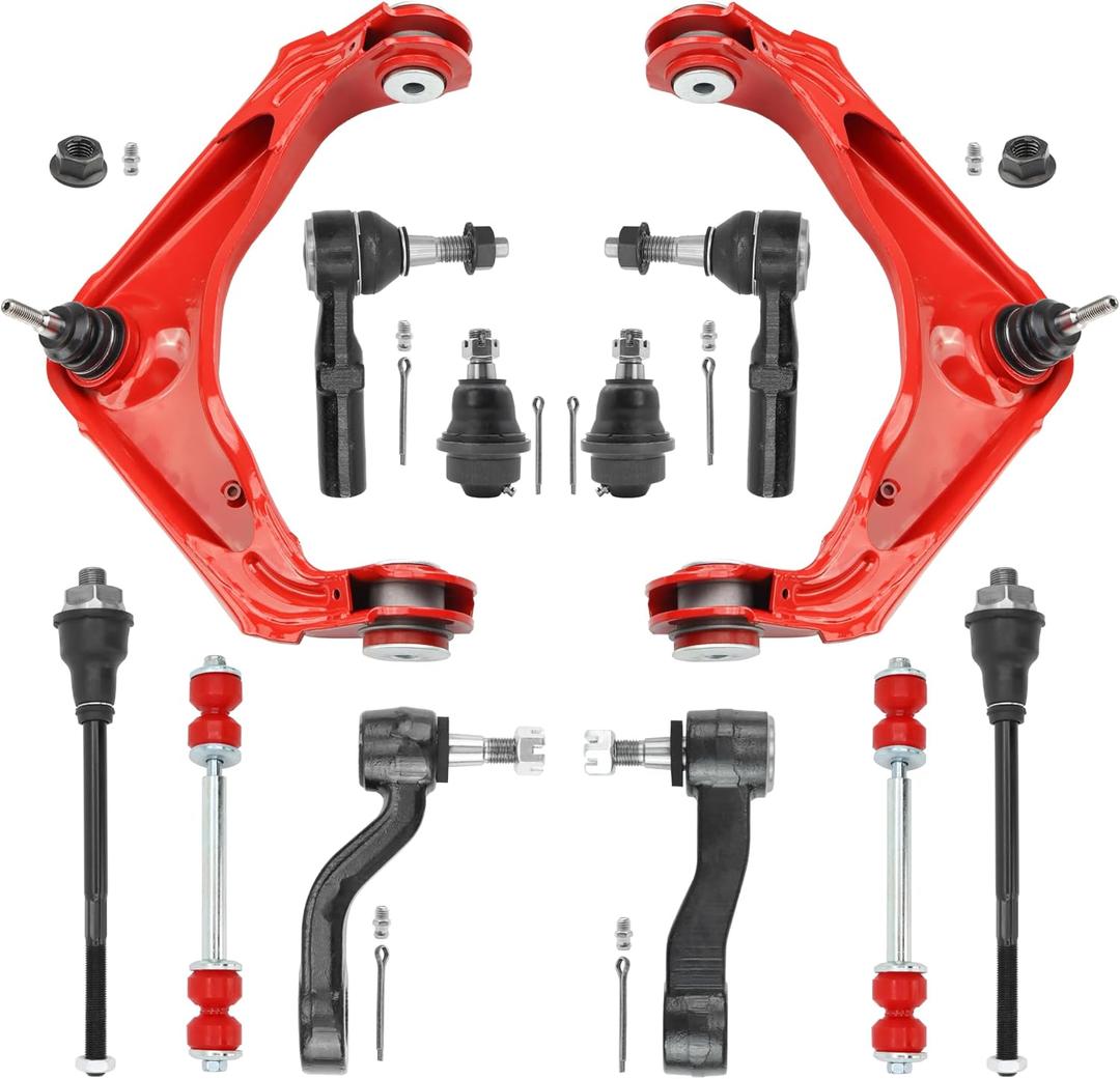 12PC Front End Suspension Kit for Chevy Silverado GMC Sierra 2500HD 3500HD,Suburban,Avalanche,XL Yukon,w/Control Arms,Ball Joints, Tie Rods, Sway Bar Links, Pitman & Idler Arms K620054（12PC）