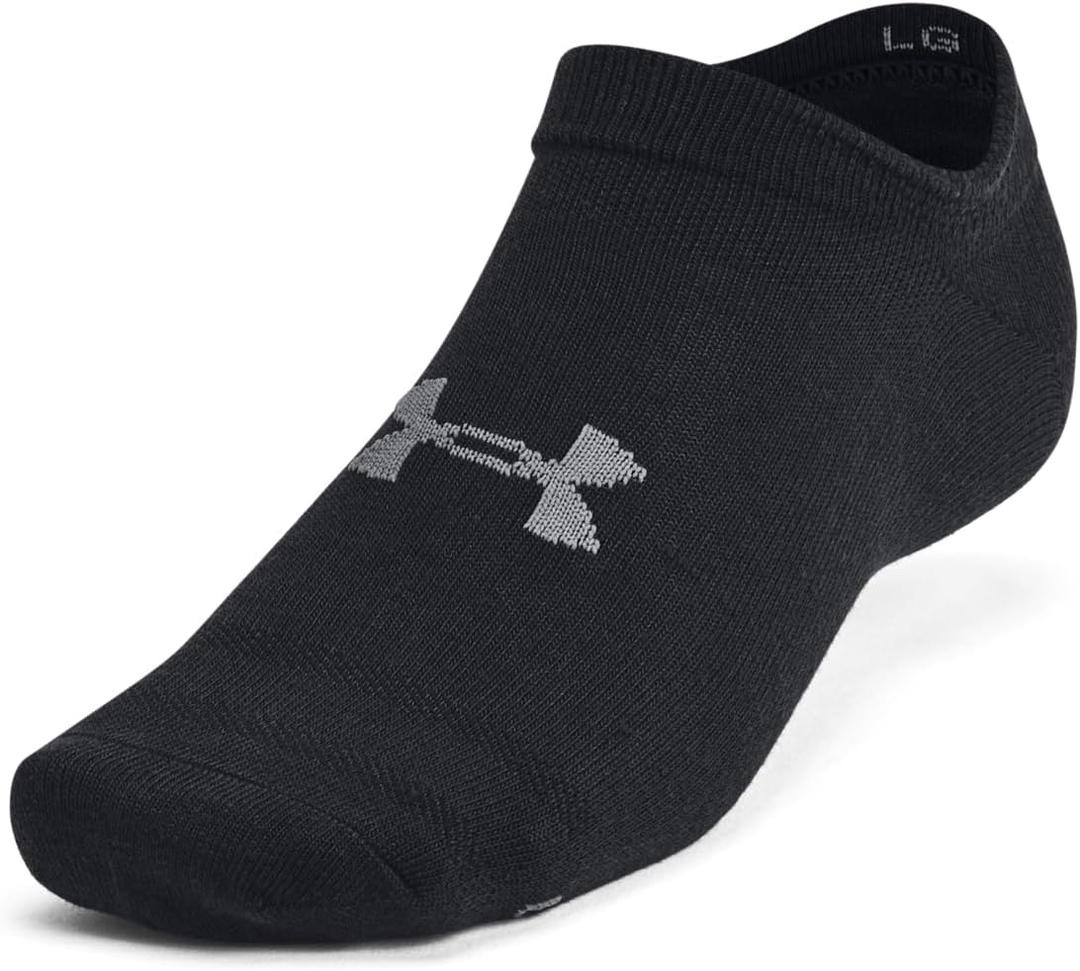 Under Armour Unisex Adult Essential No Show Socks (6-Pairs) (Large, (001) Black / Black / Castlerock)