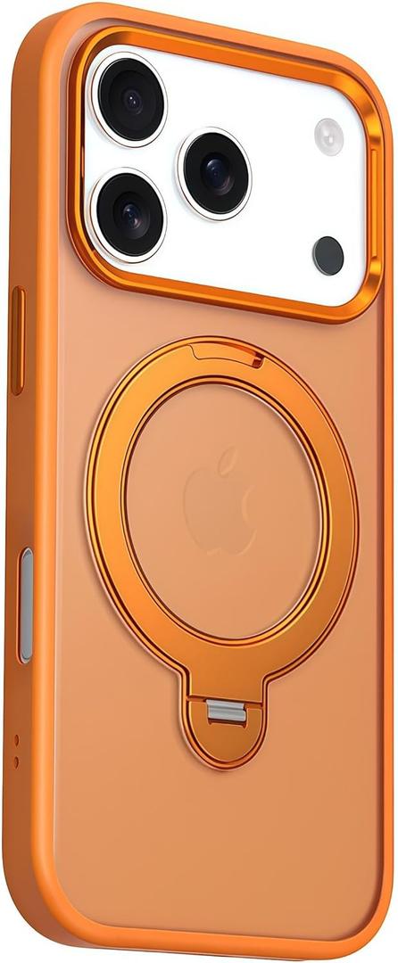 Fit for MagSafe iPhone 17 Pro Max Case-360 Magnetic Ring Kickstand-Slim Fit Lightweight-Ultra Thin-Anti Yellowing Coating-Reinforced Drop Protection.Orange