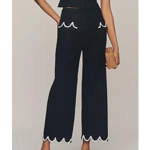 The Colette Scalloped  Wide-Leg Pants - Black, S