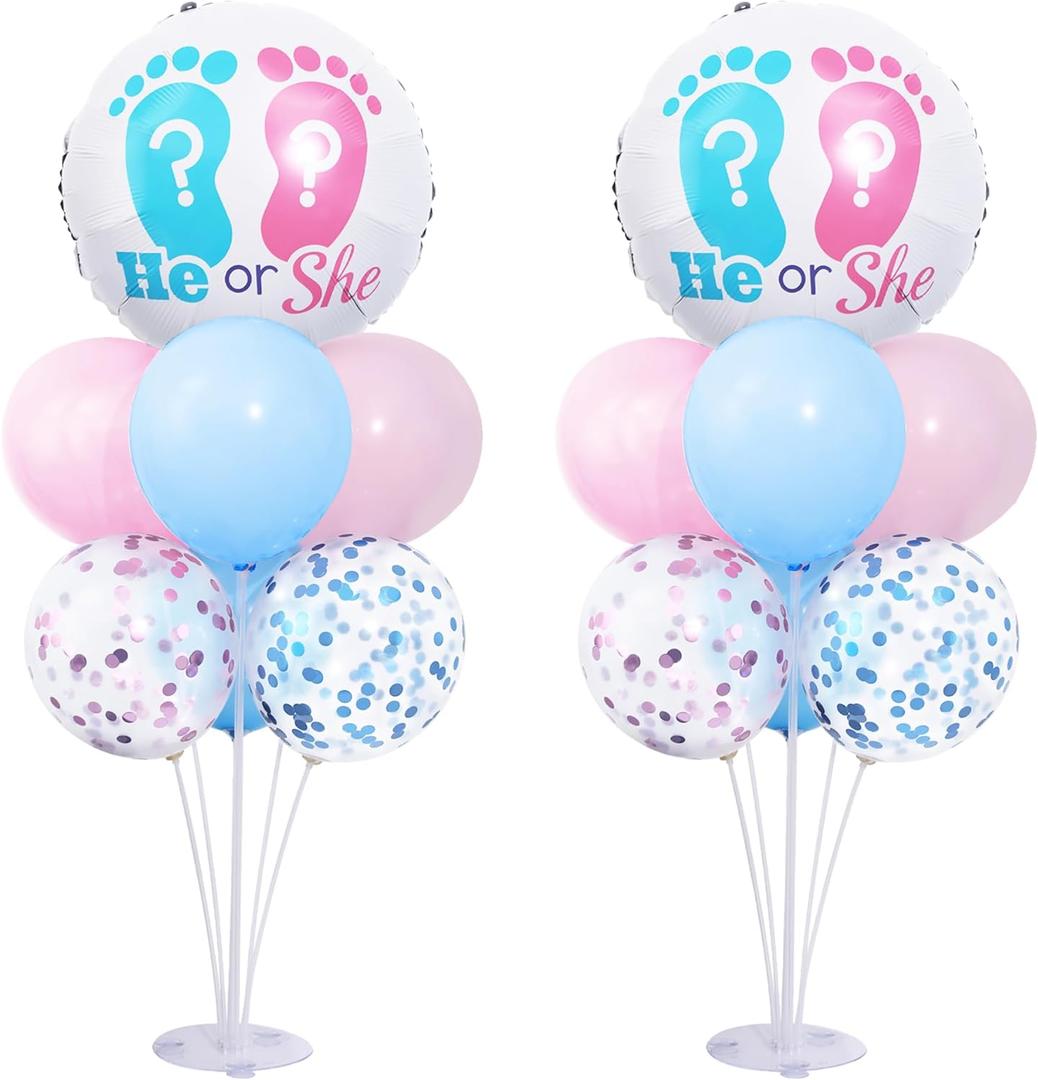 Gender Reveal Balloon Table Centerpiece Stand Kit 2 Set for Table, Gender Reveal Party Decorations with 18in Boy or Girl Foil Balloons and Pink Blue Confetti Latex Balloons
