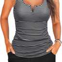 Tankini Two Piece with Shorts - Womens Tummy Control Swimsuit with Pockets Bathing Suit with V-Wire Boy Shorts Swimwear 2025 (X-Large, Striped)