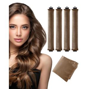 Seritant Heatless Curls Overnight with Satin Head Scarf, Velvet Hair Rollers for Blowout Look, No Heat Curling Rod for Long Thick Hair, Soft Sleep In Flexi Rods - 4PCS(2)