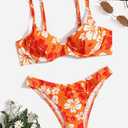 WDIRARA Women's Floral Print Underwire Bikini Swimsuit 2 Piece Bathing Suits Swimwear (Green White) M