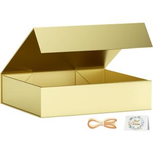 PSHVYM Gift Boxes with Lids, 11.5x7.8x3 In Gold Gift Box for Presents Magnetic Closure for T-Shirts, Gloves, Scarves, Books, Baby Clothes, Robes Clothing Gift Wrap, Contains Card, Ribbon