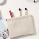 Ksriylm Beige Plaid Leather Makeup Pouch for Women Small Make Up Bag for Purse Self-Closing Waterproof Initial Checkered Pattern Makeup Cosmetic Bags Pouches for Purse Aesthetic Travel Toiletry Bag