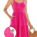 V FOR CITY Womens Built-in Bra Cami Dresses with Pockets Adjustable Strap V Neck Tiered Vacation Party Dress 2025 (M, Hot Pink)