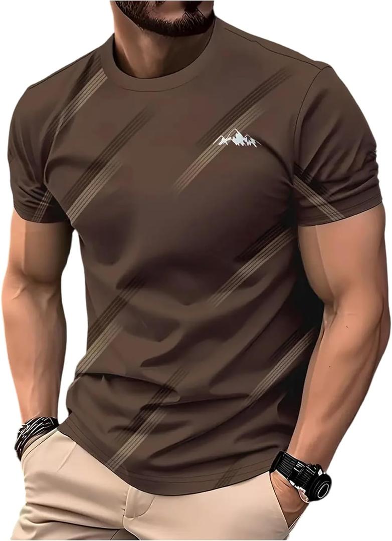 SOLY HUX Men's Short Sleeve Graphic Tees Crew Neck T Shirt Summer Casual Tops (Brown, L)