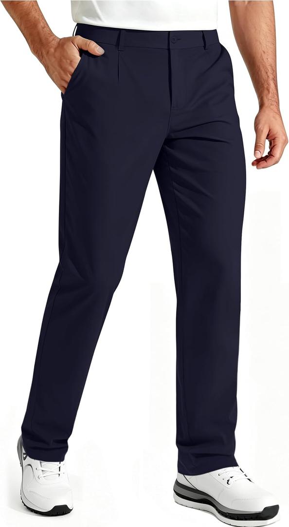 Mens Golf Pants Stretch Casual Dress Pants Elastic Drawstring Slacks for Men Lightweight Trousers with 5 Pockets (Black, M)