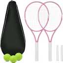 Tennis Racket Set for Adults, 27 Inch Pre-Strung Rackets (2 Pack) with Tennis Balls, Carry Bag, Grip Tape,Perfect for Beginners,Student Training, 27 inches x 105 sq."