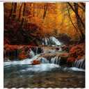 Fall Forest Shower Curtain Autumn Tree Woodsy Waterfall Stream Rustic Foggy Nature Landscape Fabric Bathroom Decor Sets with Hooks