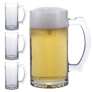 Chefcaptain Beer Glasses Set Of 4, 26 Oz Lead-Free Thick Glass Mugs With Handles, Cylindrical Beer Steins