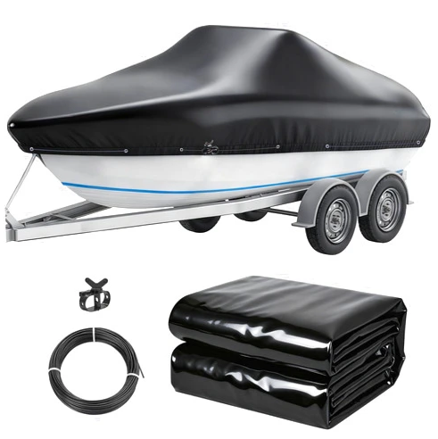 fshihine Boat Covers 17-19ft, 0.33mm Thickened Dual-PVC Coated 100% Waterproof Trailerable Boat Cover Heavy Duty with Winch & Cable for Tri-Hull, V-Hull, Fishing, Bass Boat, Easy to Install, 102" Wide