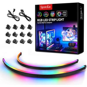 NEON Addressable RGB PC LED Strip, 2x15.7inch WS2812 RGB Rainbow Magnetic ARGB Strip for 5V 3-pin Aura SYNC, Gigabyte RGB Fusion, MSI Mystic Light Sync, with 12pcs Strong Magnetic Brackets