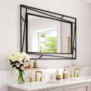Rectangular Wall Mirror, 48''X24'' Matte Black Metal Framed Farmhouse Bathroom Mirrors for Bedroom Entryway Living Room, Hang Horizontally or Vertically