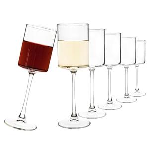 YARYOUNG 10 oz Square Wine Glasses Set of 6, Stemmed Wine Glasses for Red or White Wine, Glasses Drinking Set, Wedding, Anniversary, Housewarming Gifts, Dishwasher Safe