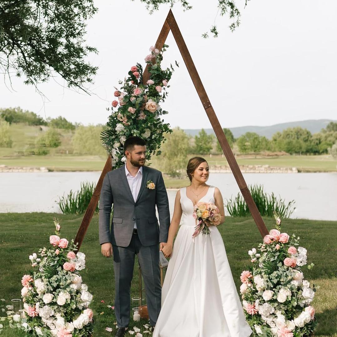 Wooden Wedding Arch 8.2FT, Triangle Wedding Arch, Wedding Arches for Ceremony, Natural Wood Wedding Backdrop Stand for Garden Parties, Wooden Arch Decor Rustic Wedding Arch Frame Decorations