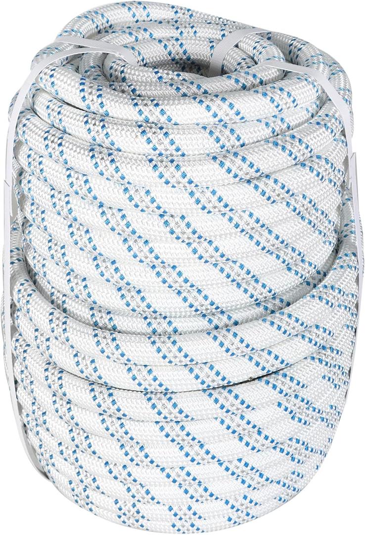 High Strength Braid Cord Nylon Pulling Rope Polyester Rope Multipurpose Bull Arborist Rigging 3/4in x 150ft White Grey Blue