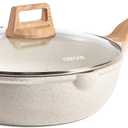 CAROTE 12Inch Nonstick Deep Frying Pan with Lid, 5.5 Qt Jumbo Cooker Sauté Pan with Pour Spout, Skillet Induction Cookware, Non Stick Cooking Pan Kitchen Pan PFOA Free, White Granite