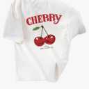 SOLY HUX Women's Cute Graphic Tees Cherry Print Oversized T Shirt Half Sleeve Crew Neck Summer Tops 15 Y