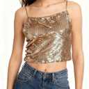 Sequin Cami Top Square Neck Sparkly Tank Top Sleeveless Party Camisole Shirts (XL)